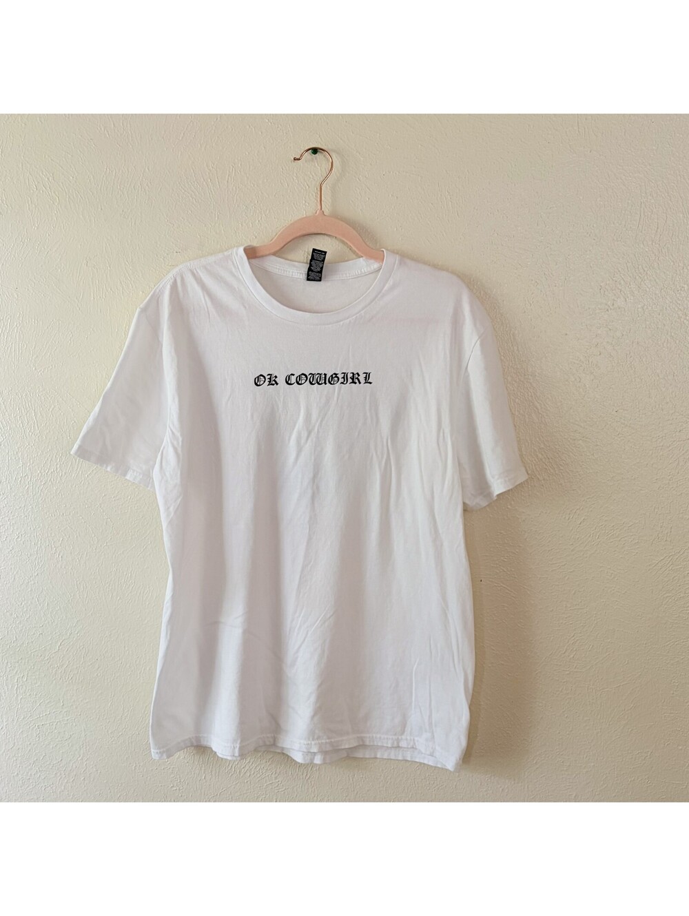 Graphic Band Tee 'OK COWGIRL' White T-Shirt Gothic Western "Not my first rodeo"